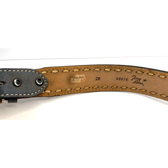 Vintage 70's Tony Lama Leather Belt 48616 Gray Tan Sz 28 Waist - Picture 6 of 6